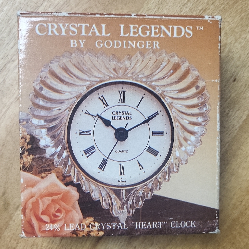 Godinger Crystal Legends Heart Clock Elegant Clear Design new in box never used